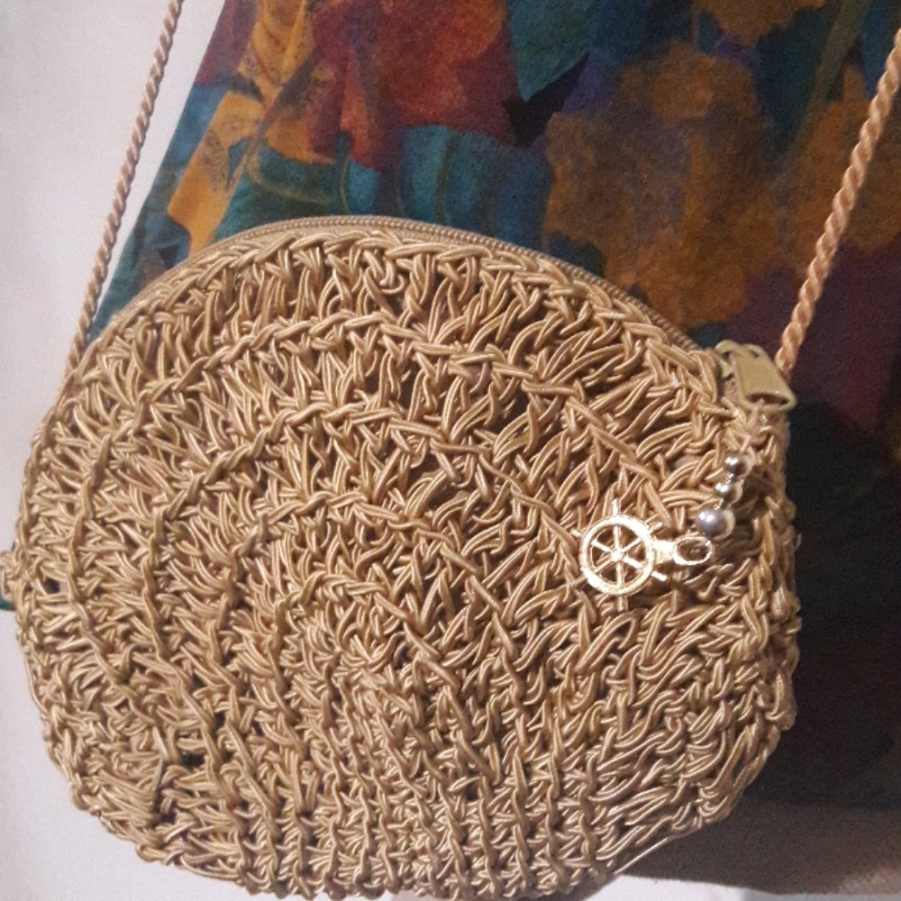 Silk cord  Crossbody Purse small gold